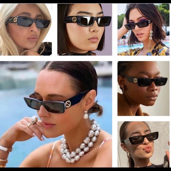 GUCCI CELEBS & INFLUENCERS FAV! SLIM RECTANGULAR IN SHINY BLACK SUNGLASSES 😎 - Picture 10 of 16
